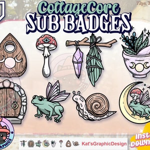 COTTAGECORE Twitch Sub Badges, Subscriber Bit Badges, Discord Role Icons | Streamer, Frog, Froggy, Mushroom, Moon, Cute, Witch Garden, Cheer