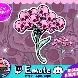 Spooky SKULL Roses Twitch + Discord Emote | Channel Points | Streamer, Emoji, Cute, Goth, Icon, Skeleton, Valentines, Flower, Plant, UNIQUE!