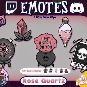 ROSE QUARTZ WITCH Twitch + Discord Emotes | Channel Points, YouTube, Streamer Emote Emoji Cute, Goth, Witchery, Emo, Pink, Gem Crystal Tarot