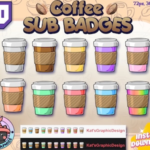 Coffee Cup Twitch Sub Badges, Cafe Bit Badges, Cheer Badges | Streamer, Subscriber, Cute, Colorful, Starbucks, Bean, Drink, Discord, UNIQUE