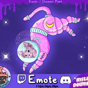 Cute Astronaut Hairless Cat Twitch + Discord Emote | Channel Points | Streamer, Emoji, Cute, Space, Moon, Chat, Goth, Icon, Alien, Kitty