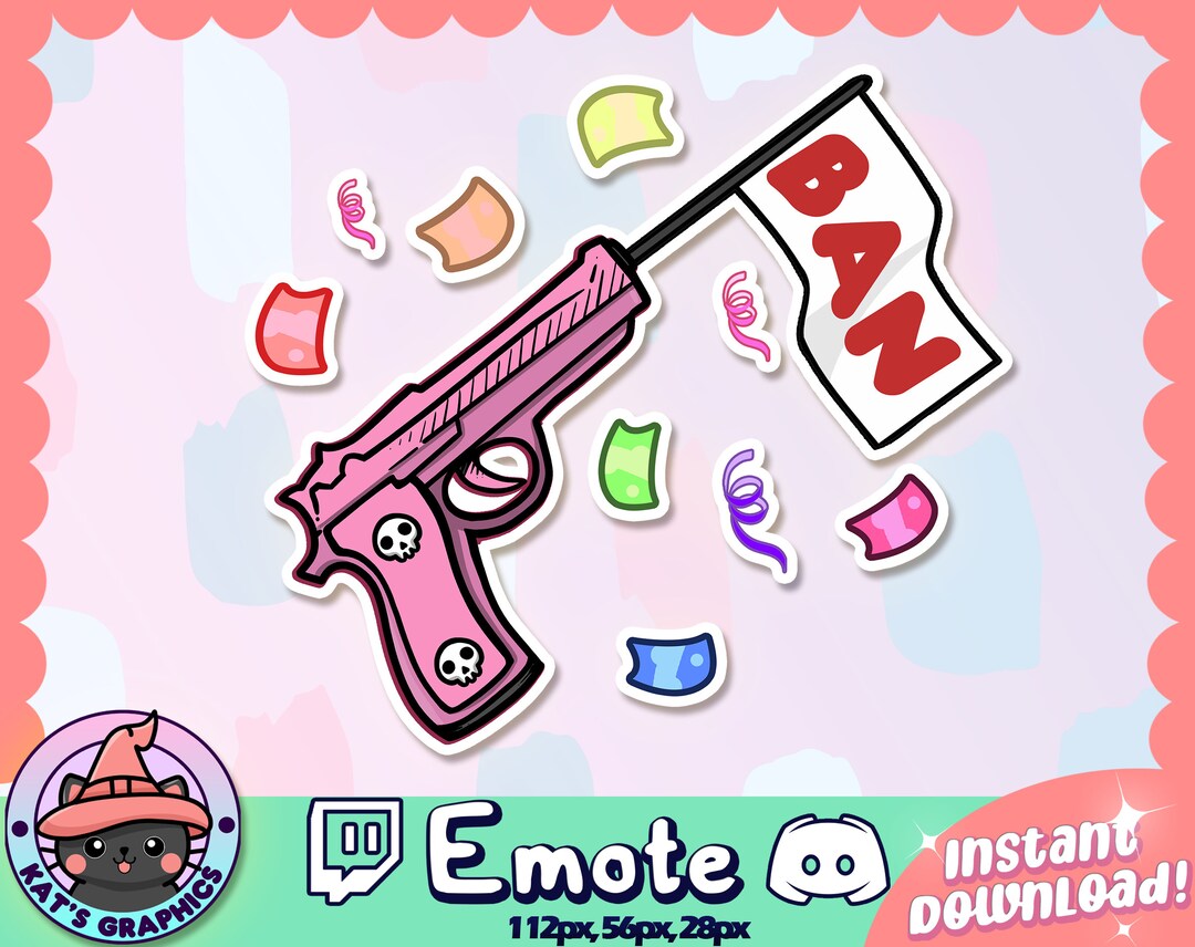 Kawaii BAN CONFETTI Girl's Gun Twitch Discord EMOTE Channel Points Streamer, Emoji, Stream