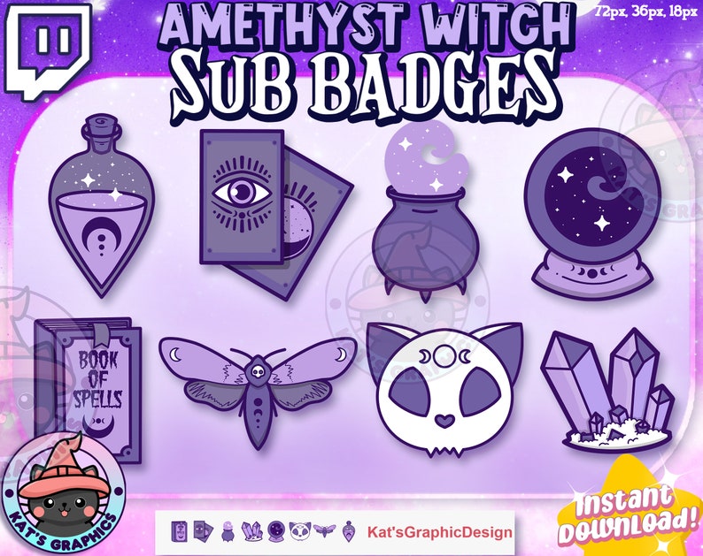 PURPLE Amethyst Witch Twitch Sub Badges | Subscriber Badges | Bit ...