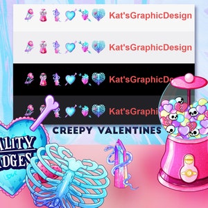CREEPY VALENTINE'S Twitch Sub Abzeichen | Abonnenten Bit Abzeichen, Discord Rolle Icons | Luftschlangen, Pink, Grusel, Herz, Liebe, GumBall Edelstein Schlange Bild 2