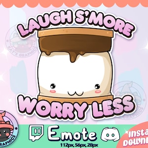 Laugh S'more, Worry Less Twitch Emote | Channel Points | Streamer Emote | Discord Emote | Adorable, Cute, Stream, Meme, Chat, Quality, Funny