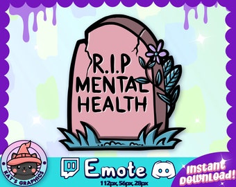 RIP MENTAL HEALTH Twitch + Discord Emote | Channel Points, Streamer Emoji, Cute, Stream, Meme, Chat, Goth, Pink, Emo Tombstone, Kawaii Funny