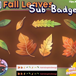 FALL LEAF Twitch Sub Badges | Subscriber Badges | Bit Badges | UNIQUE, Adorable, Fall, Orange, Green, Leaves, Nature, Plant, Tree, Foilage