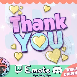 ¡Gracias! TEXTO Twitch + Discord Emote / Puntos de canal / Transmisor / Emoji, Lindo, Transmisión, Chat, Kawaii, Emote de YouTube, Gracias, ¡MUCHAS GRACIAS! Cartas