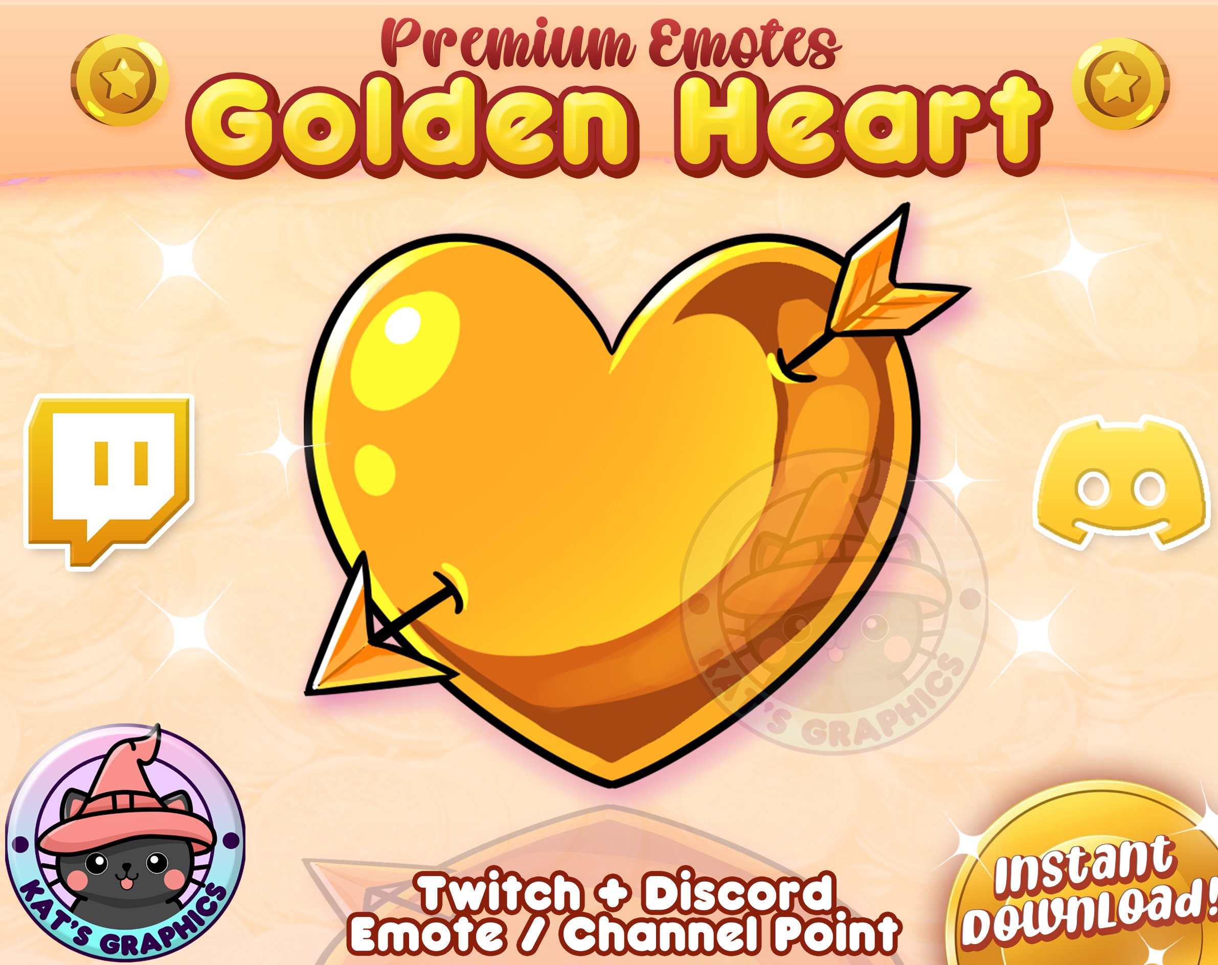 Solid GOLDEN HEART Twitch Discord Emote Channel Points - Etsy