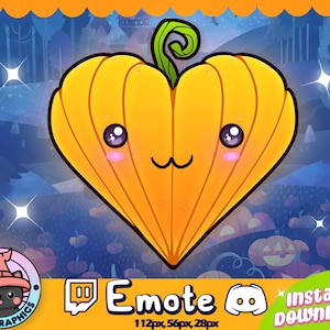 Cute KAWAII Pumpkin Heart Shaped Twitch + Discord Emote | Channel Points | Streamer, Emoji, Stream, Quality, UNIQUE, Spooky Halloween Orange