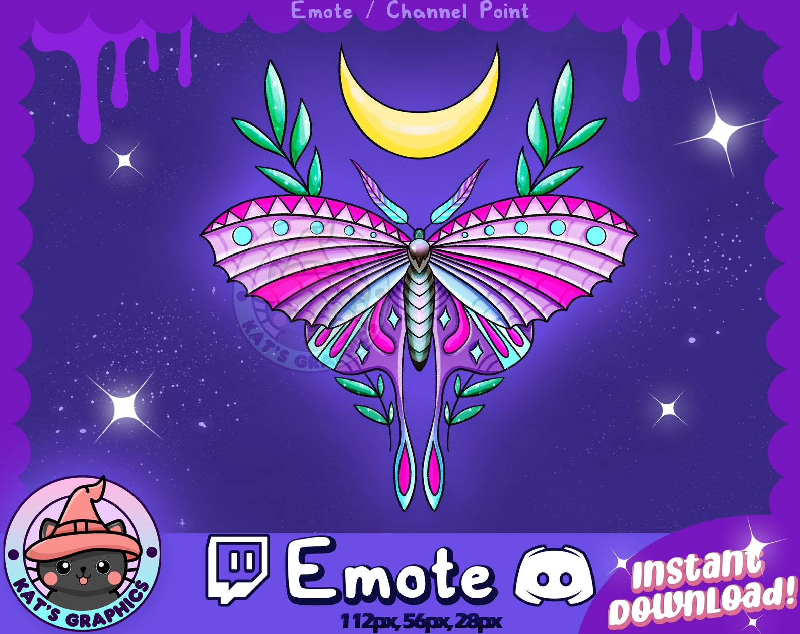 CUTE MOON Moth EMOTE for Twitch + Discord | Channel Points | Streamer ...