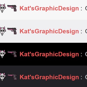 May include: A row of eight pink and black graphic design elements, including a heart, a knife, a lollipop, a bow, an axe, a bandage, a skull, and a gun. The text "Kat'sGraphicDesign: OMG! These are so cute" is below the row of elements.