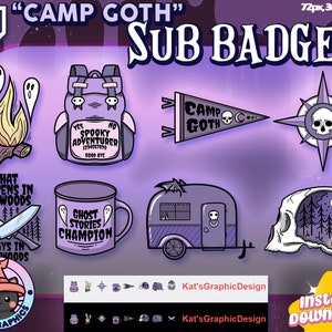 Twitch Sub Badges "Camp Goth" | Subscriber Badges | Bit Badges | Streamer, Spooky, Emo, Witchery, Death, Skull, Emo, Purple, UNIQUE, Ghost