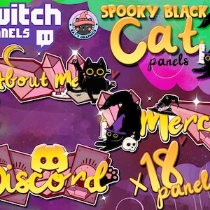 Black CAT TWITCH PANELS Rose Quartz Witch Buttons, Cute, Unique, Stream, Quality, Streamer, Magical, Space, Rose Gold, Halloween