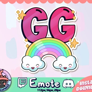 Kawaii RAINBOW GG Great Job Twitch + Discord Emote | Channel Points | Streamer, Emoji, Icon, Cute, Stream, Chat, Clouds, Gay, LGBTQ, Quality