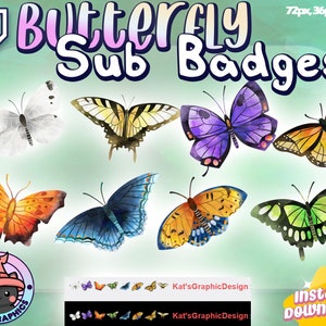 BUTTERFLY Twitch Sub Badges | Subscriber Badges, Bit, Bits, Discord + YouTube, Streamer, Cute, Nature, Animal, Bug, Bugs, Watercolor, UNIQUE
