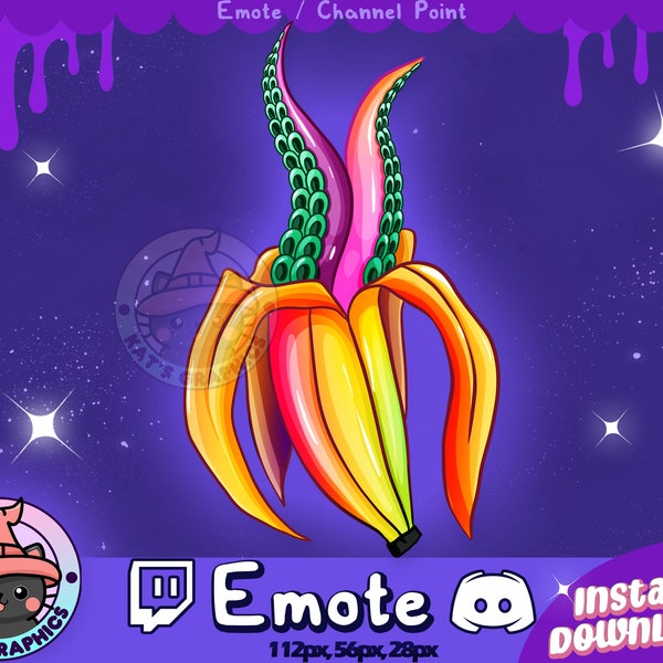 Spooky Squid / Octopus Banana Twitch + Discord Emote | Channel Points | Streamer, Emoji, Stream, Chat, Goth, Fruit, Emo, UNIQUE, Icon Trippy