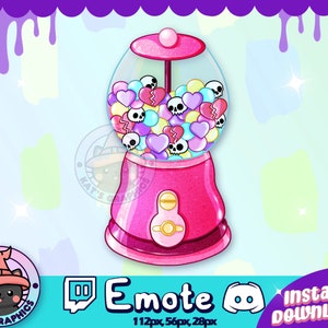SKULL + BROKEN HEART BubbleGum Machine Twitch + Discord Emote | Channel Points | Streamer, Emoji, Cute, Stream, Goth, Milk, Emo, Icon, Girly