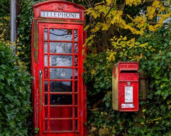 Rare Red English Telephone Booth Wall Art Canvas - Wall Decor Landscape Print