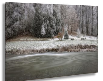 Winter Landscape Photography Print: Rare Ice Circles, Snowy River Scene