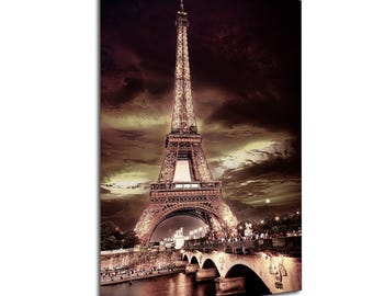 Eiffel Tower Night Photo: Paris France Travel Art, Minimalist Decor