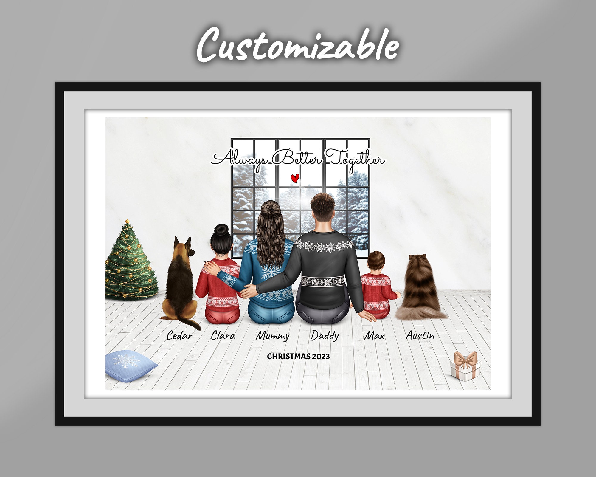 Personalised Family Print, Custom Family Gift, Family Dog Print