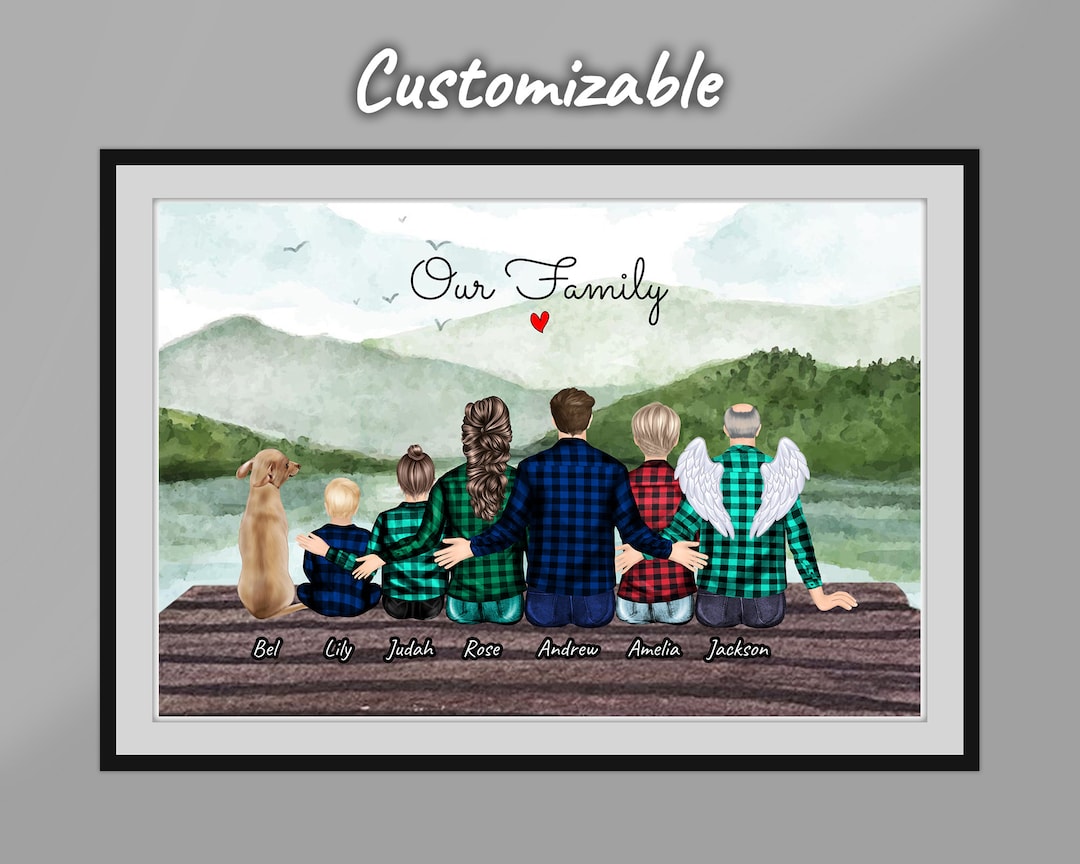 Customizable Family Wall Art With Baby and Pet, Fathers Day Gfit