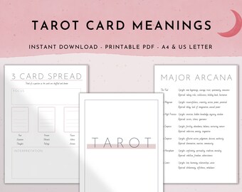 Tarot card meanings printable, tarot for beginners, starter kit for tarot cards, print and add to your grimoire