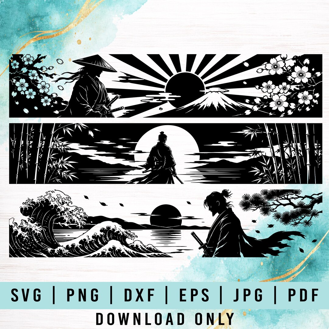 Samurai Svg Bundle, Japanese Warrior Svg, Rising Sun Svg, Great Wave ...