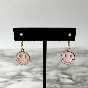 Smiley face earrings / happy face earrings / trendy earrings / multiple color earrings / positive earrings / mental health Huggie / y2k