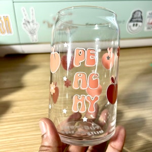 Peachy wrap glass can / peach glass / gift for her / gift for coffee lovers / coffee glass / glass can for ice coffee / valentine&#39;s day gift