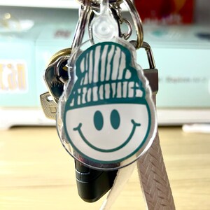 Smiley face beanie keychain / happy face / gift for beanie lovers / smile keyring / beanie keychain / skateboard stocking stuffers