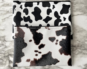Cow print pouches / cow print make up bag / handmade gift / cow print accessories / cow print coin purse / cow lovers gift / realistic cow