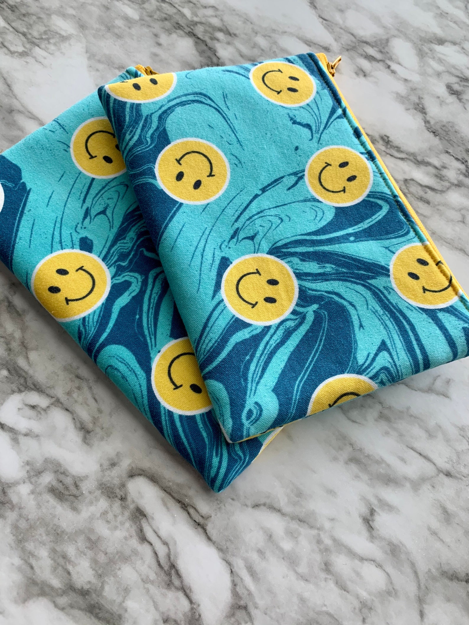 Smiley Face Fabric Pouches / Happy Face Make up Bag / Smiley Etsy
