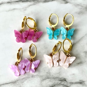 Butterfly earrings / shimmer butterfly dangle earrings / trendy earrings / handmade earrings / dainty earrings / butterfly huggie earrings /