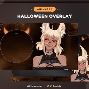 PERSONALIZOWANA ANIMOWANA nakładka VTuber Halloween - Twitch - Halloween - Estetyka - Minimalizm - Czarny - Biały