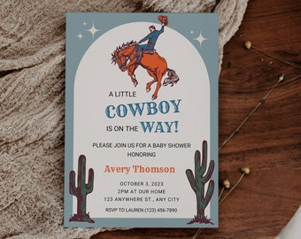 Editable Cowboy Baby Shower Invitation Wild West Baby Shower Invite Boy Rodeo Baby Shower A Little Cowboy Is On The Way Western Invite