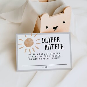Printable Here Comes The Son Diaper Raffle Card, Instant Download, Here Comes The Sun Baby Shower, Boho Boy Baby Shower, Neutral Boy Shower