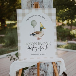 One Lucky Duck Birthday Welcome Sign Template Duck Theme 1st Birthday Door Sign Printable One Lucky Duck First Birthday Decor Ideas For Boy