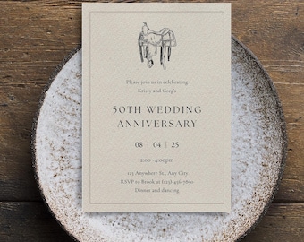 Editable Western 50th Anniversary Invitation Template Rustic Wedding Anniversary Party Invitation Golden Anniversary Invite Cowboy Theme
