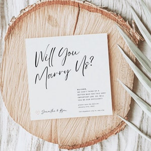 Bewerkbare kaartsjabloon Officiant Voorstel Minimalistisch Zal jij onze Officiant zijn? Kaart voor vriend Officiant Save The Date Officiant Asking Card