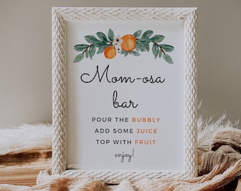 Printable Cutie Momosa Bar Sign Little Cutie Theme Baby Shower Ideas Mimosa Bar Sign Cutie Baby Shower Table Decor Orange Shower Drinks Sign