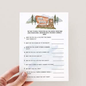 Printable Dad Jokes Baby Shower Game National Park Baby Shower Trivia Woodland Baby Shower Funny Baby Shower Game Gender Neutral Baby Shower