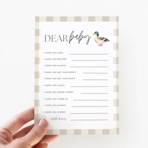 Ideas imprimibles para baby shower con forma de pato real Deseos para la actividad del bebé Recuerdo para baby shower con temática de pato Ideas rústicas para baby shower Género neutro