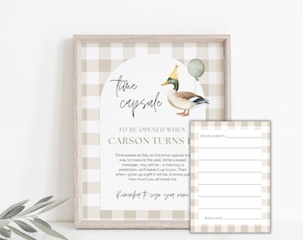 Editable One Lucky Duck Time Capsule For First Birthday Mallard Duck Party Decor Lucky Duck Birthday Wishes Game 1st Birthday Keepsake