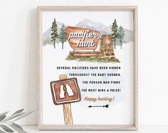 Printable Pacifier Hunt Game National Park Theme Baby Shower Game Ideas Woodland Baby Pacifier Hunt Sign National Park Ideas Baby Shower