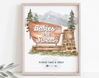 Printable National Park Babies Are Sweet Treat Sign National Park Baby Shower Decor Woodland Baby Shower Favor Sign Mountain Baby Shower