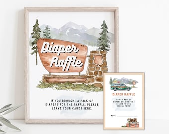 Printable National Park Diaper Raffle Ticket And Sign National Park Baby Shower Insert Woodland Baby Shower Diaper Raffle Card Adventure