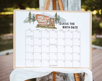 National Park Baby Due Date Calendar, Editable Template, Guess Baby's Birthday, National Park Baby Shower, Woodland Baby Shower