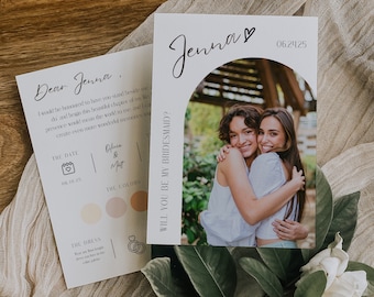 Editable Bridesmaid Proposal Card Photo Bridesmaid Info Card Minimal Will You Be My Bridesmaid Card Canva Template Modern Bridesmaid Card